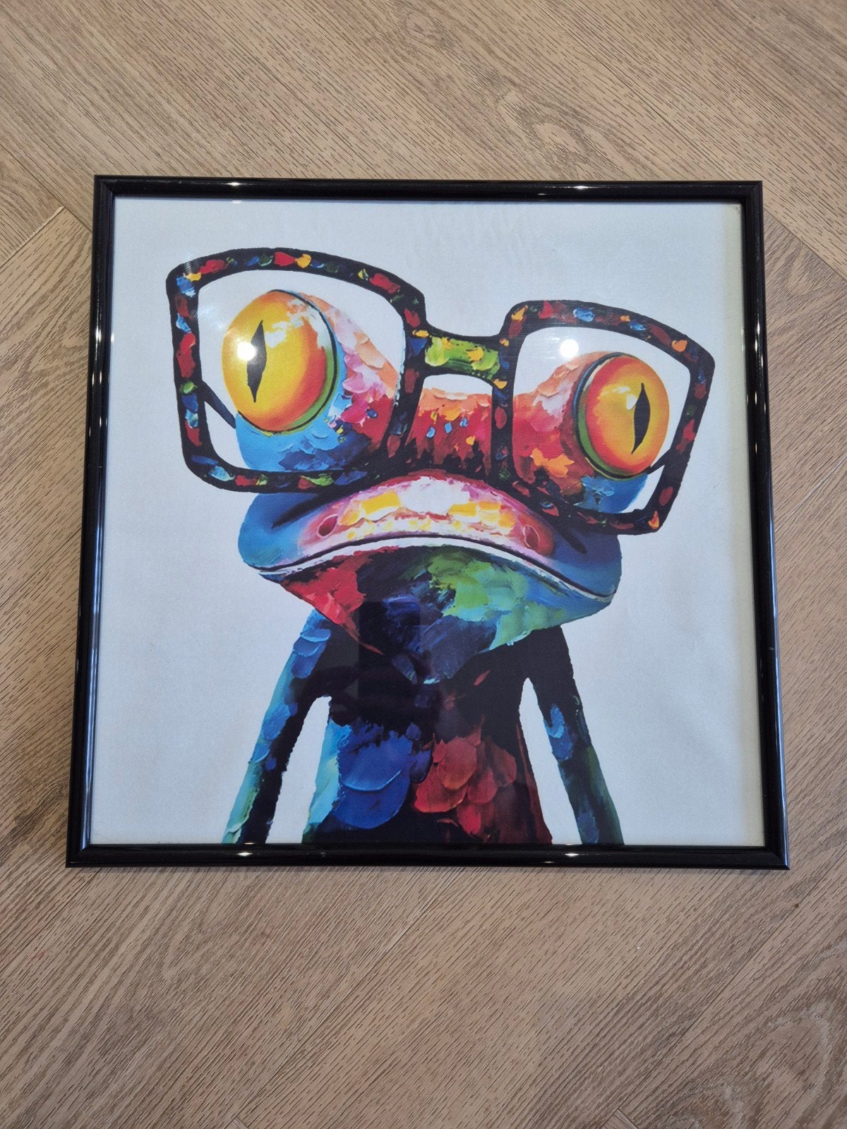 Kleurrijke kikker in zwarte fotolijst - 41x41cm, Ophalen, Minder dan 50 cm, 5 – 50, Print