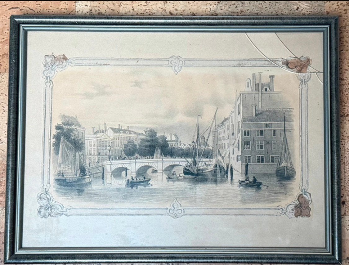 Old drawing for Dutch harbor, Amsterdam Jan Korthals 3426., Ophalen of Verzenden