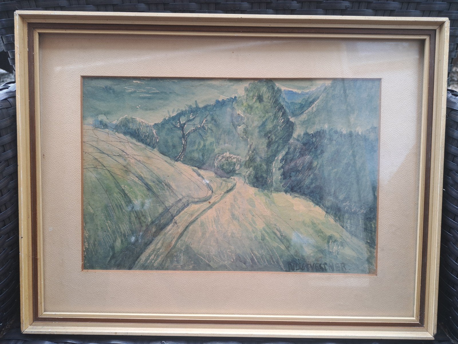 Landschap aquarel van Julius Vestner, ingelijst, Antiek en Kunst, Kunst | Schilderijen | Klassiek, Ophalen of Verzenden