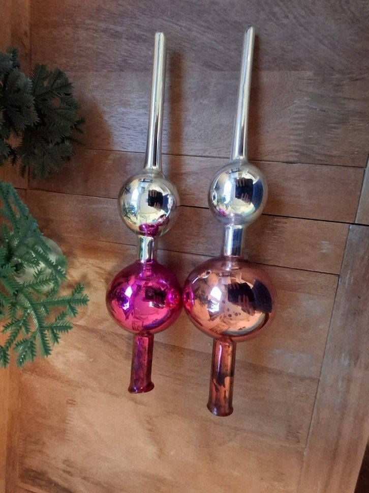 Set van 2 vintage oude glazen piek / kerstpiek (28 cm, retro, Ophalen of Verzenden