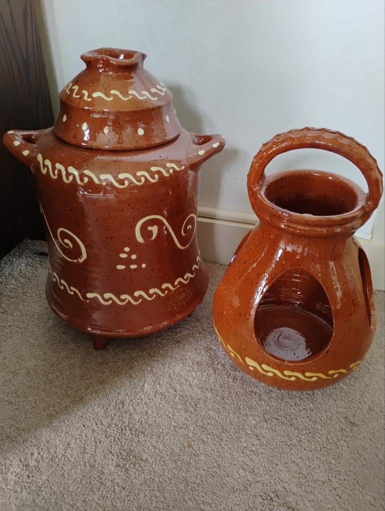 Authentiek Workumer Aardewerk Set - Pot en Waxinelichthouder, Antiek en Kunst, Antiek | Keramiek en Aardewerk, Ophalen of Verzenden