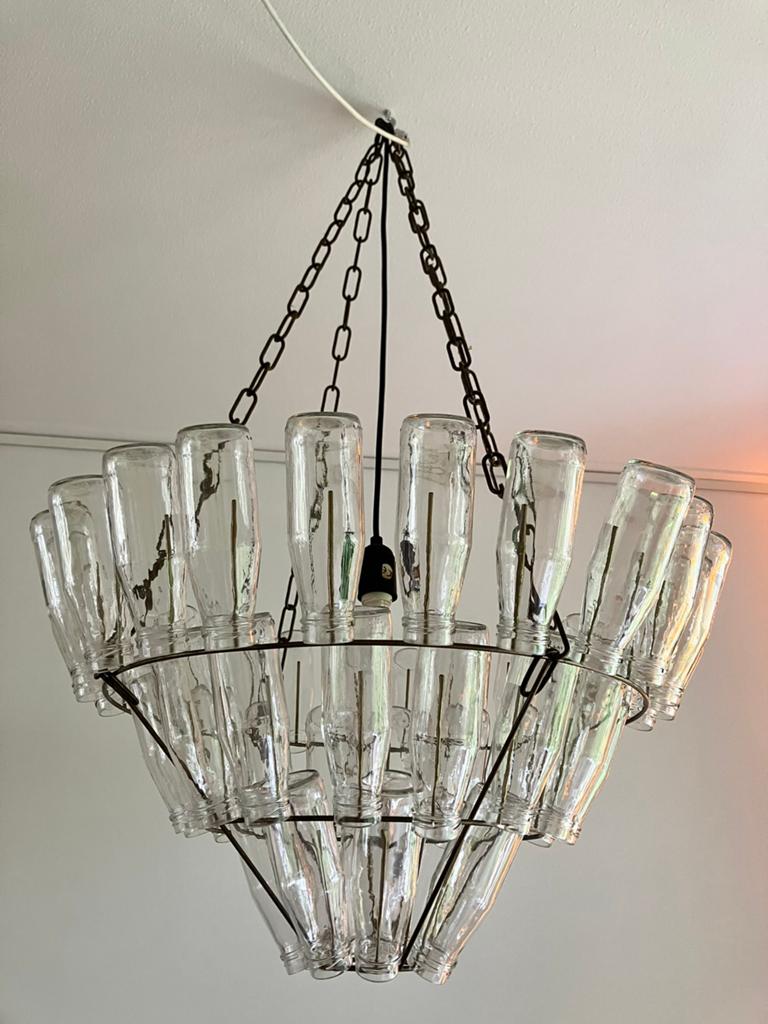 Design Flessenlamp, Huis en Inrichting, Lampen | Kroonluchters, Ophalen, Gebruikt, Glas, Design