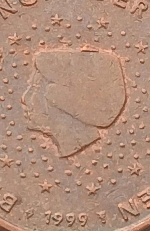 1 Eurocent 1999 Nederland Euro Munt Misslag Stempelbreuk, Ophalen of Verzenden, Overige landen, 1 cent