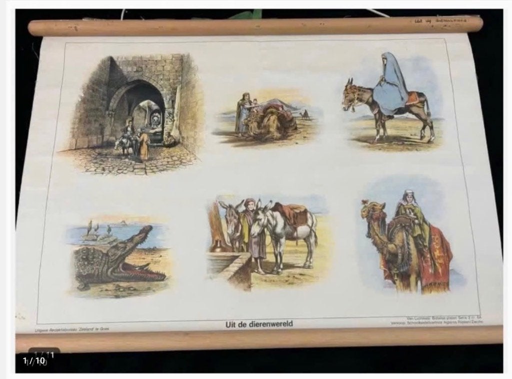 Oude brocante schoolkaart, Bijbelse platen, oprolbaar, Ophalen of Verzenden