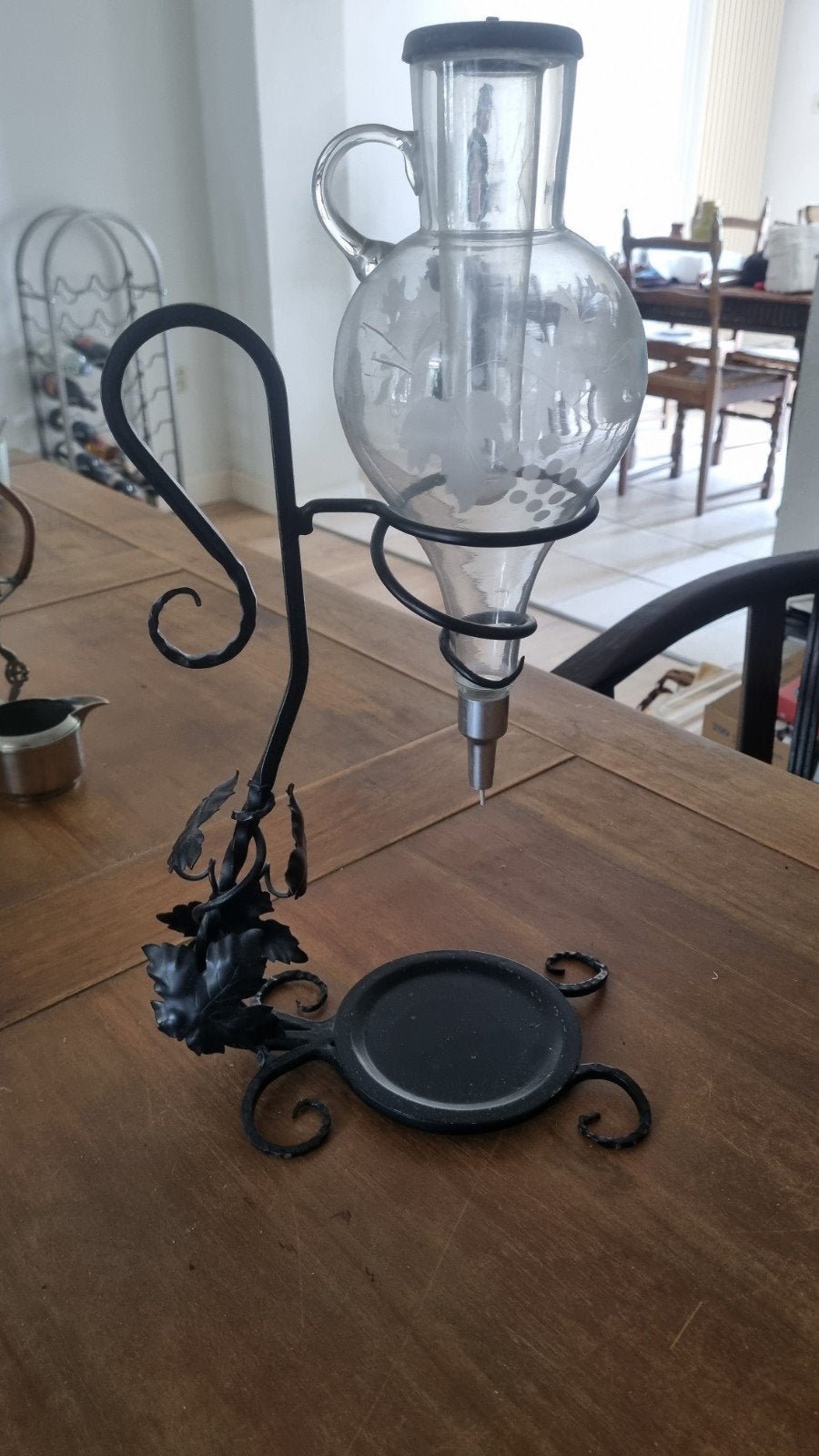 Vintage Smeedijzeren Wijnbeluchter met Glazen Karaf, Ophalen of Verzenden