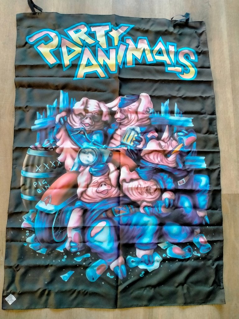 Party Animals varkens vintage logo vlag RARE, Verzamelen, Muziek, Artiesten en Beroemdheden, Ophalen of Verzenden, Zo goed als nieuw