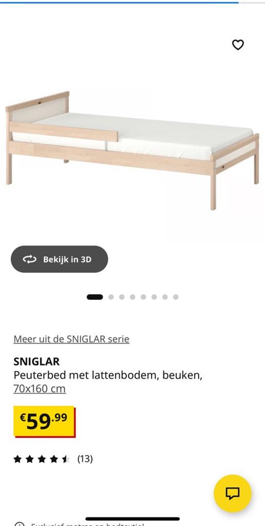 Ikea Sniglar! Z.g.a.n. inclusief Matras, Ophalen, 70 tot 85 cm, 140 tot 160 cm, Zo goed als nieuw