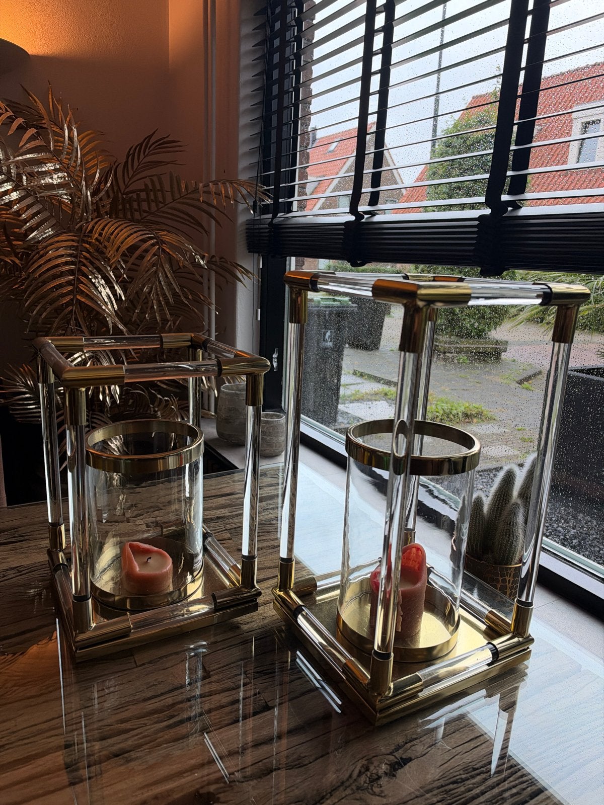 Richmond Interiors windlichten set - groot & klein, Ophalen of Verzenden, Zo goed als nieuw, Goud, Metaal