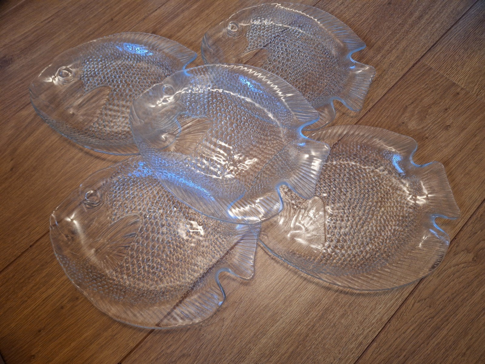 5 Arcoroc France Vintage Visborden Glazen Visvormige Borden, Huis en Inrichting, Keuken | Servies, Vintage, Ophalen of Verzenden