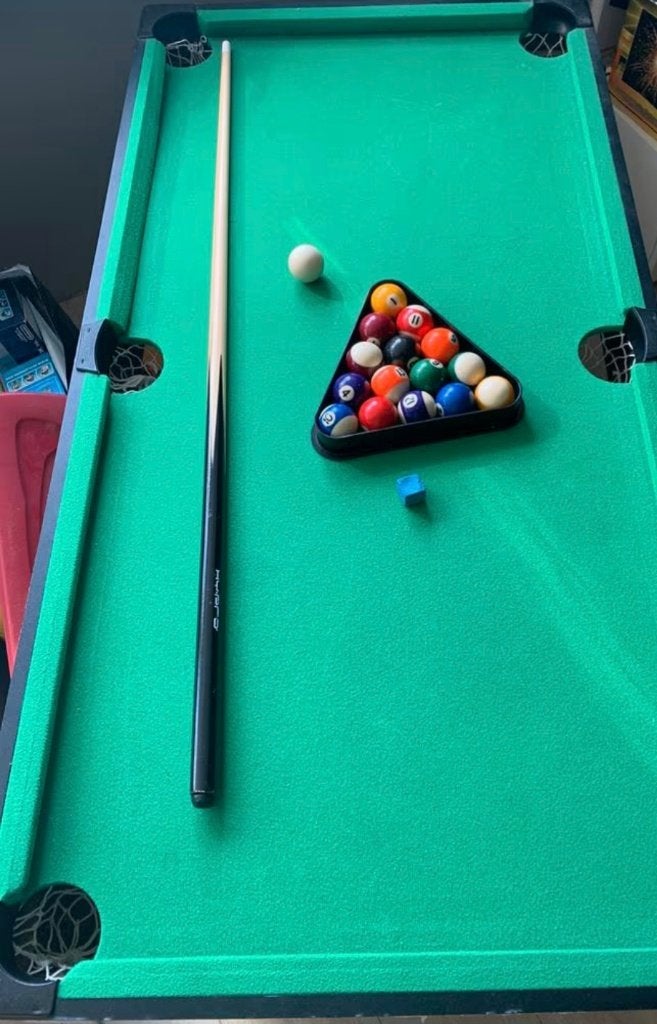 poolbiljart voor kinderen, Sport en Fitness, Biljarten en Poolen, Ophalen, Zo goed als nieuw, Keu of Ballen