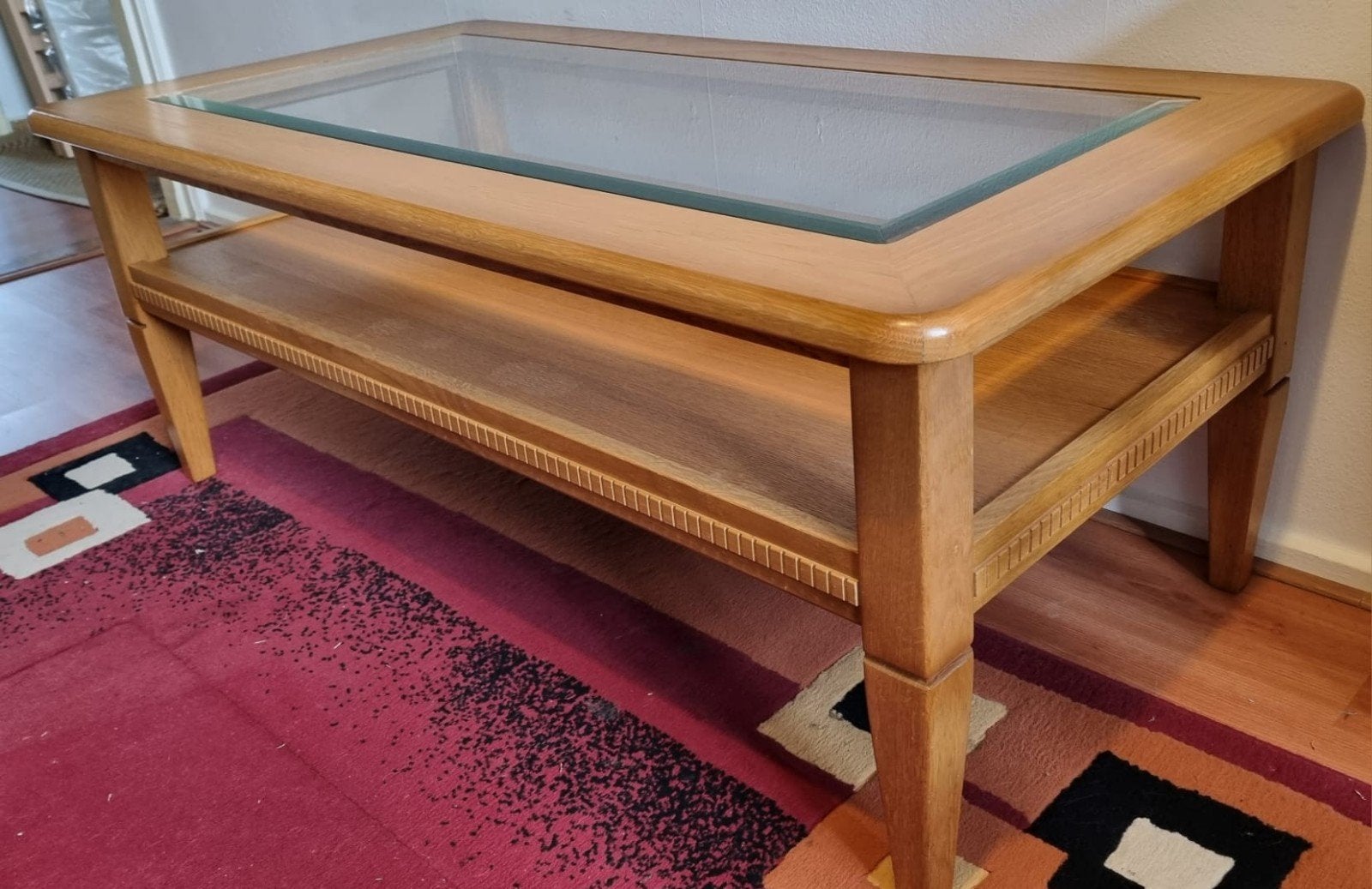 Mooie eikenhouten salontafel met glazen blad, Huis en Inrichting, Ophalen, Gebruikt, 50 tot 100 cm, Rechthoekig
