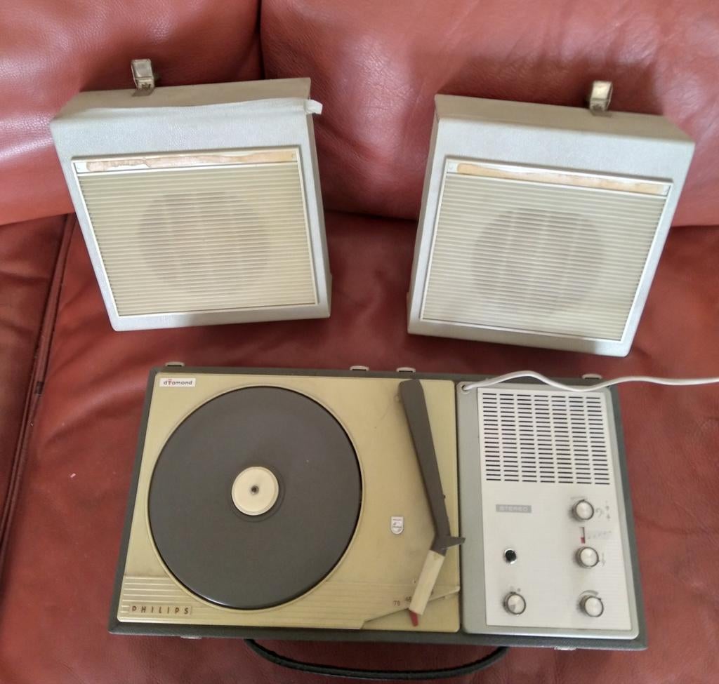 Vintage Philips Platenspeler met Externe Speakers, Audio, Tv en Foto, Ophalen