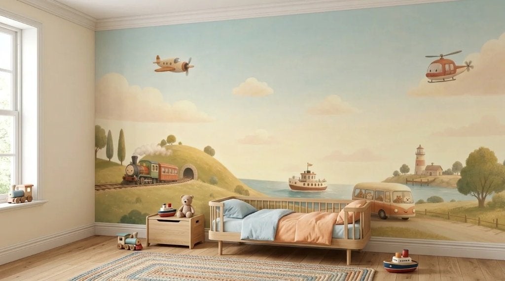 Fotobehang voertuigen – kustlandschap kinderkamer op maat