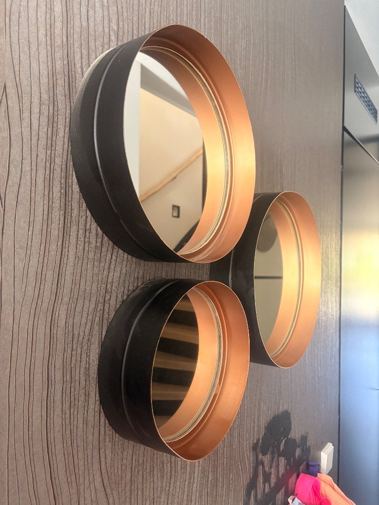 3 goud zwarte spiegels, Minder dan 50 cm, Rond, Ophalen of Verzenden, Zo goed als nieuw