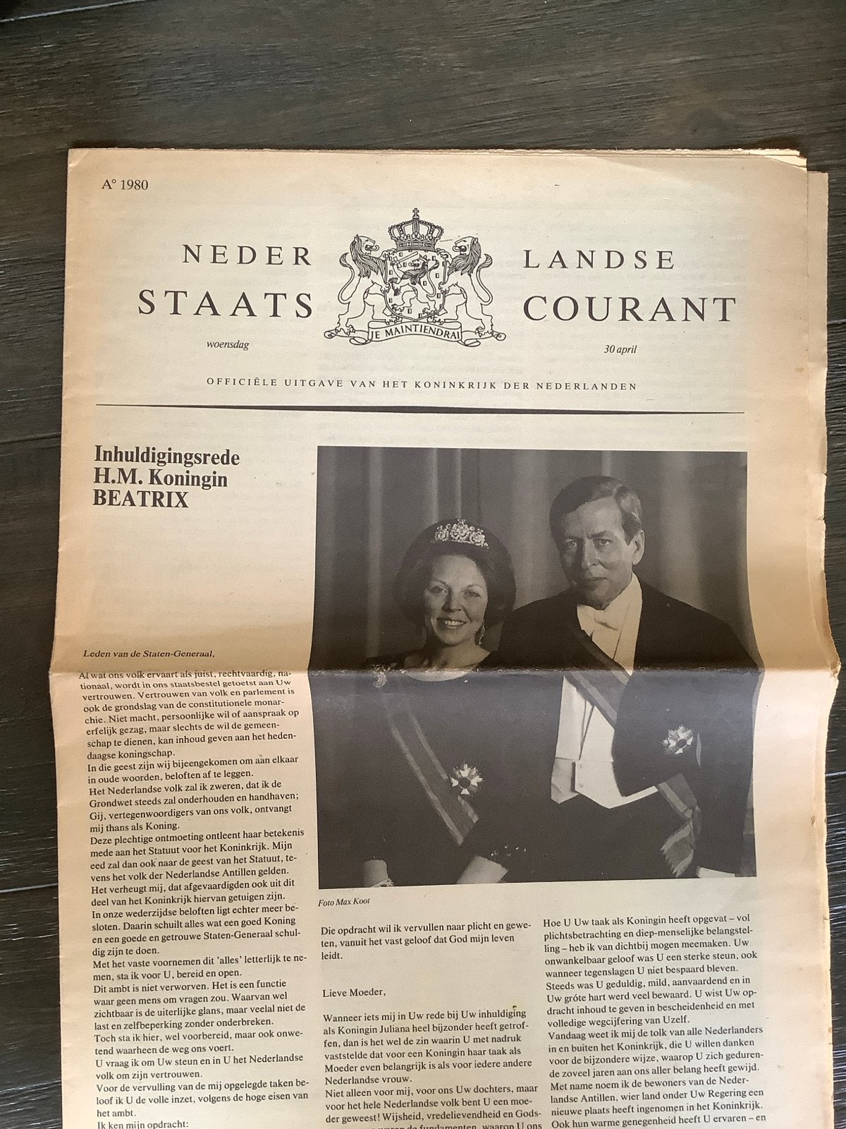 Nederlandse Staatscourant 1980 - Inhuldiging Beatrix, Ophalen of Verzenden, Gelezen, Overige typen