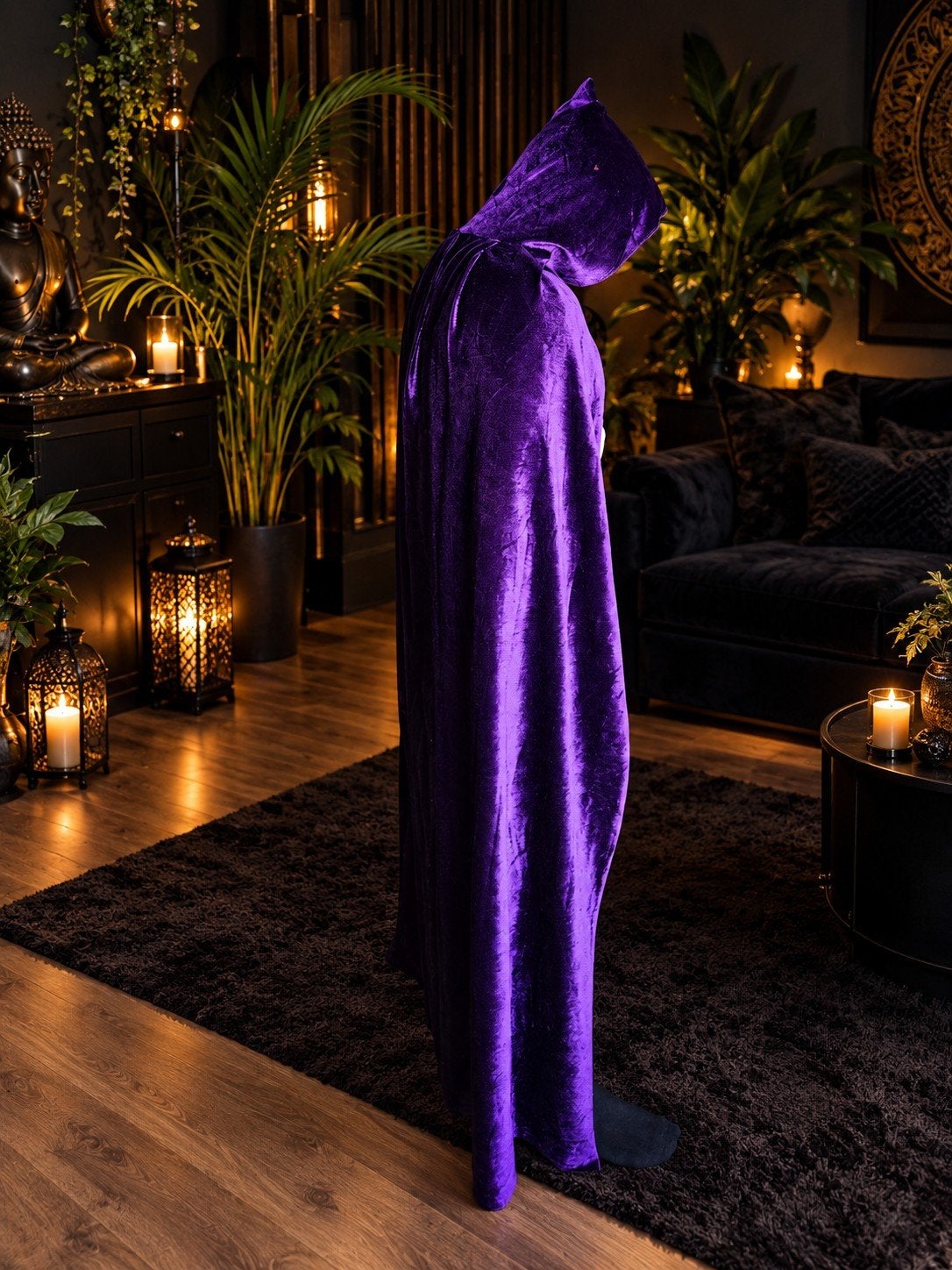 Paarse fluwelen cape met capuchon - Halloween / festival, Ophalen of Verzenden