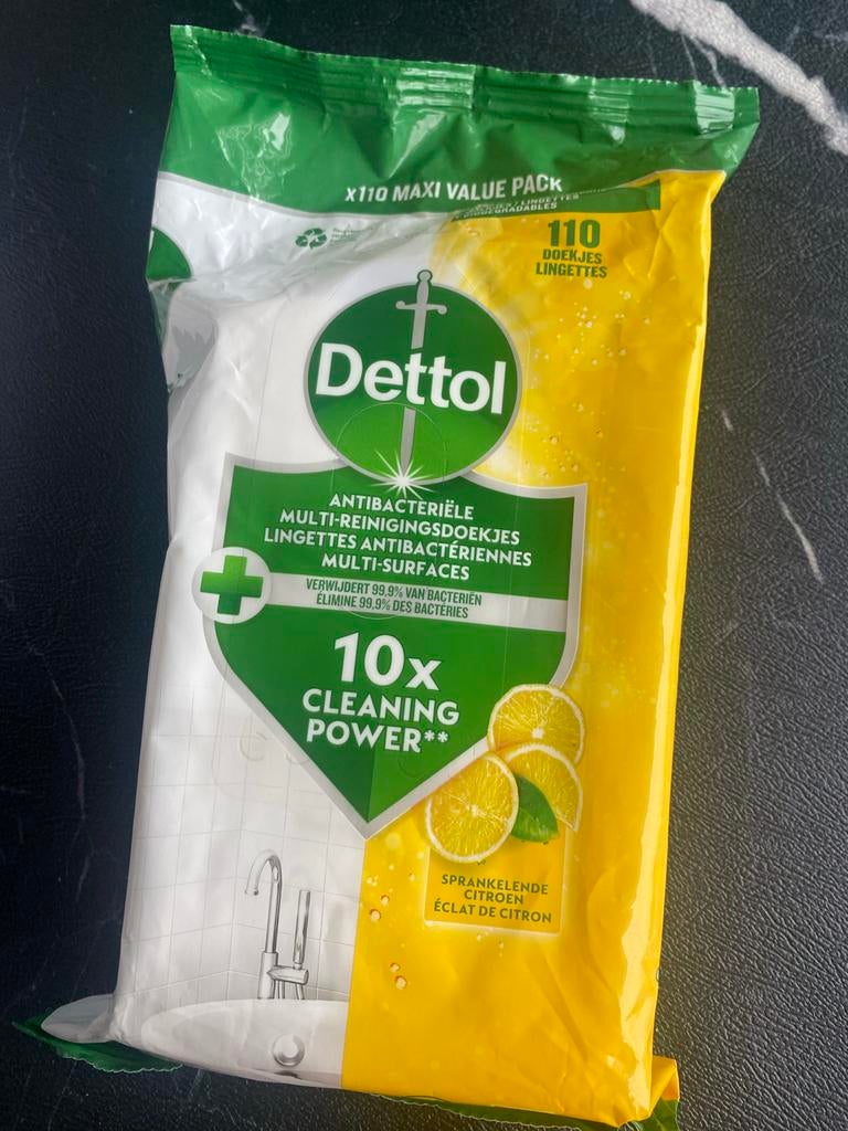 Dettol Antibacteriële Multi-Reinigingsdoekjes Citroen 110 st, Ophalen of Verzenden, Schoonmaakmiddel