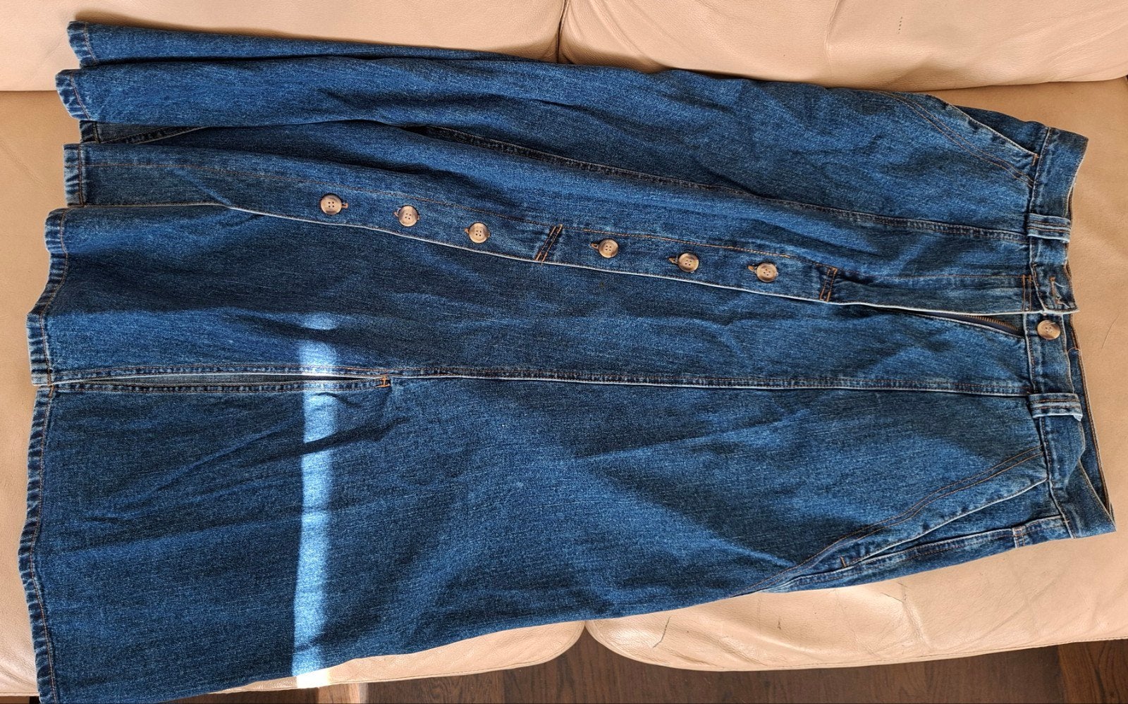Vintage 80s/90s Michel Valérie Denim A-Line rok maat 40-42, Kleding | Dames, Rokken, Zo goed als nieuw, Maat 42/44 (L), Blauw