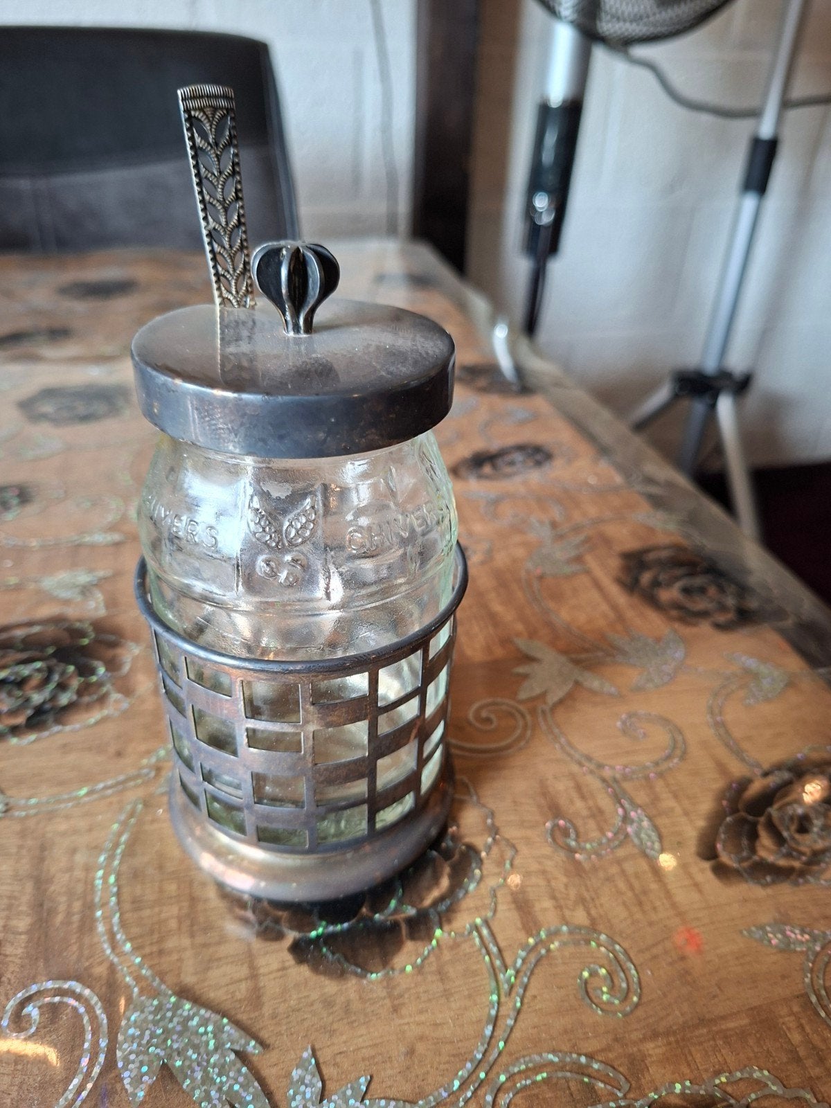 Antieke Chivers jam/honingpot met  houder en lepel, Ophalen of Verzenden