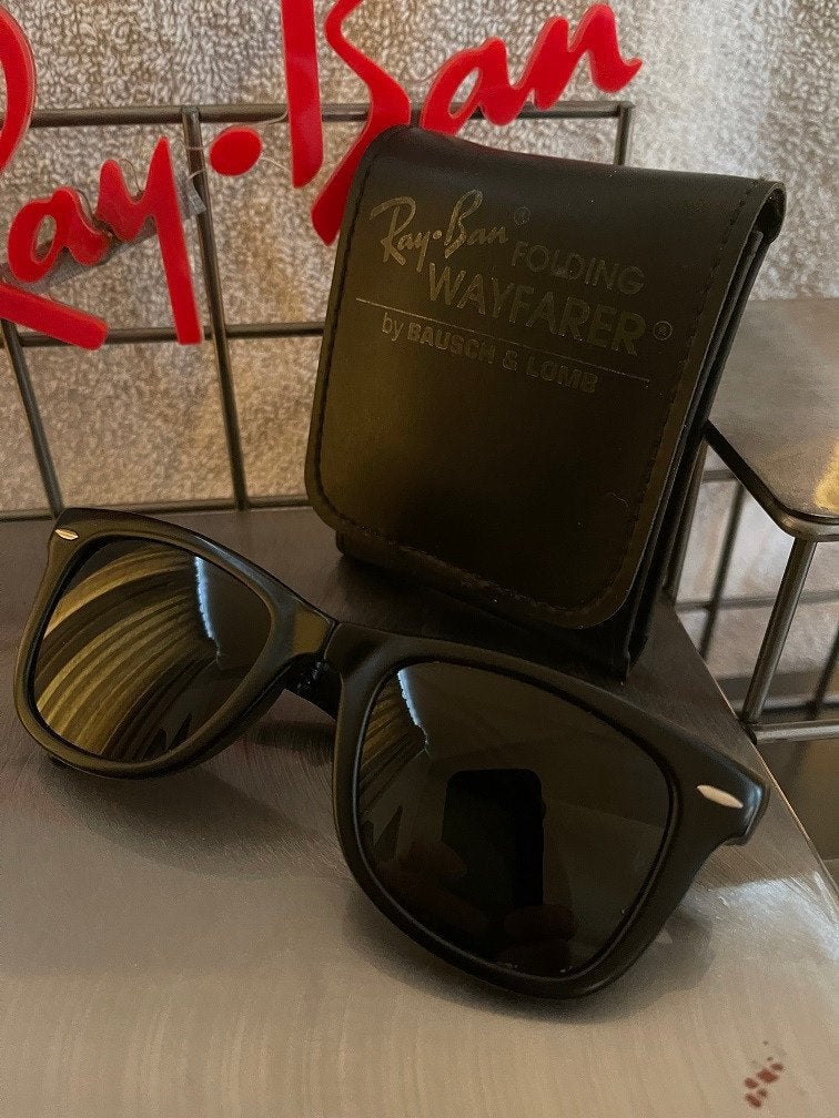 Vintage B&L Ray-Ban folding Wayfarer I zonnebril W0670 W7, Ray-Ban USA, Gebruikt, Zonnebril, Zwart