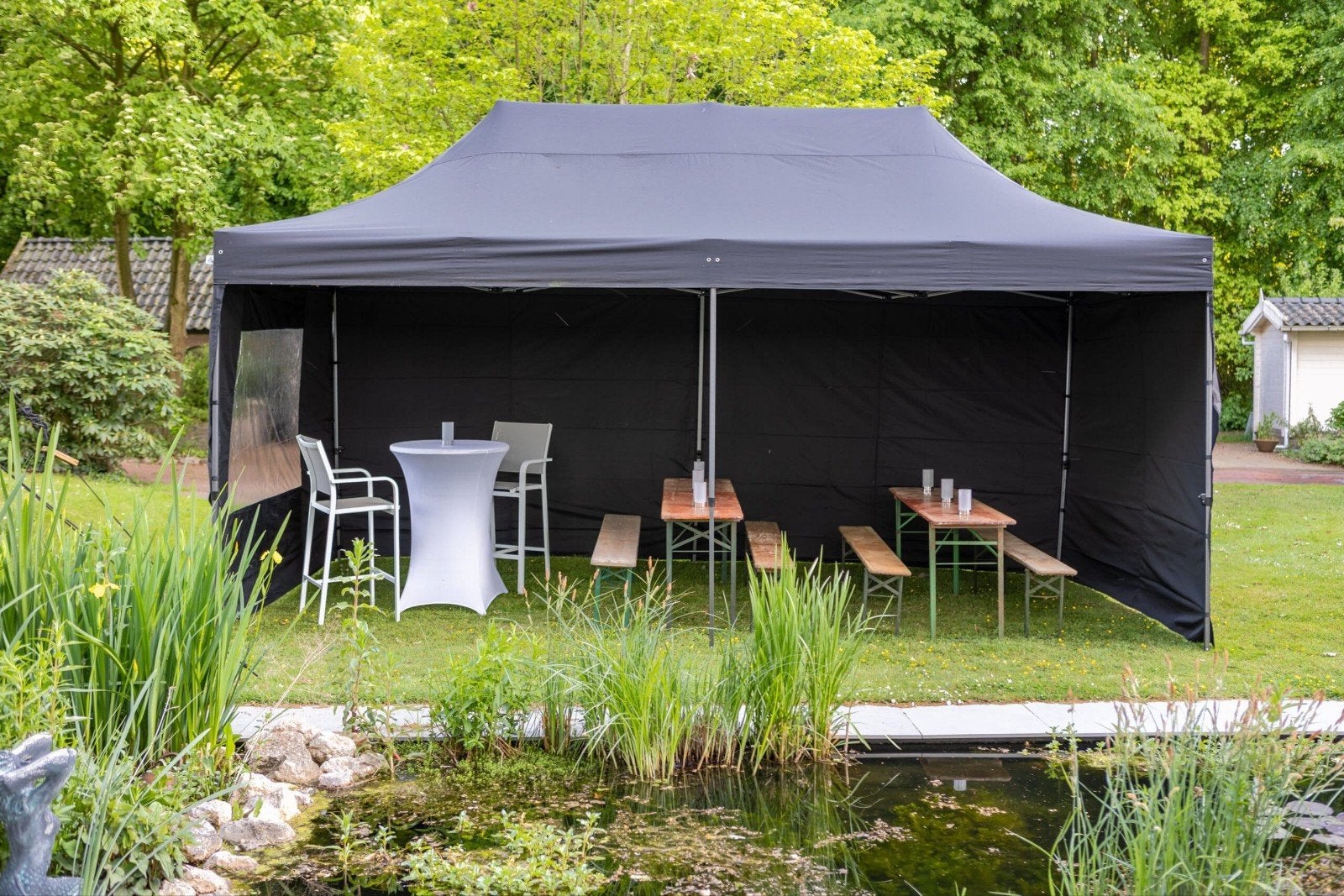 3x6 partytent + 3 staantafels €79,99 Apeldoorn verhuur, Ophalen, 5 tot 8 meter, Opvouwbaar