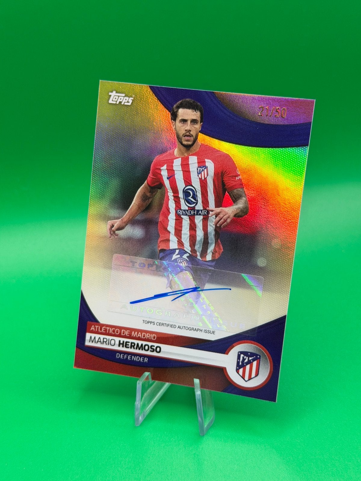 2023-24 Topps Atletico Team Set Mario Hermoso 21/50 auto, Ophalen of Verzenden, Zo goed als nieuw, Buitenlandse clubs, Poster, Plaatje of Sticker