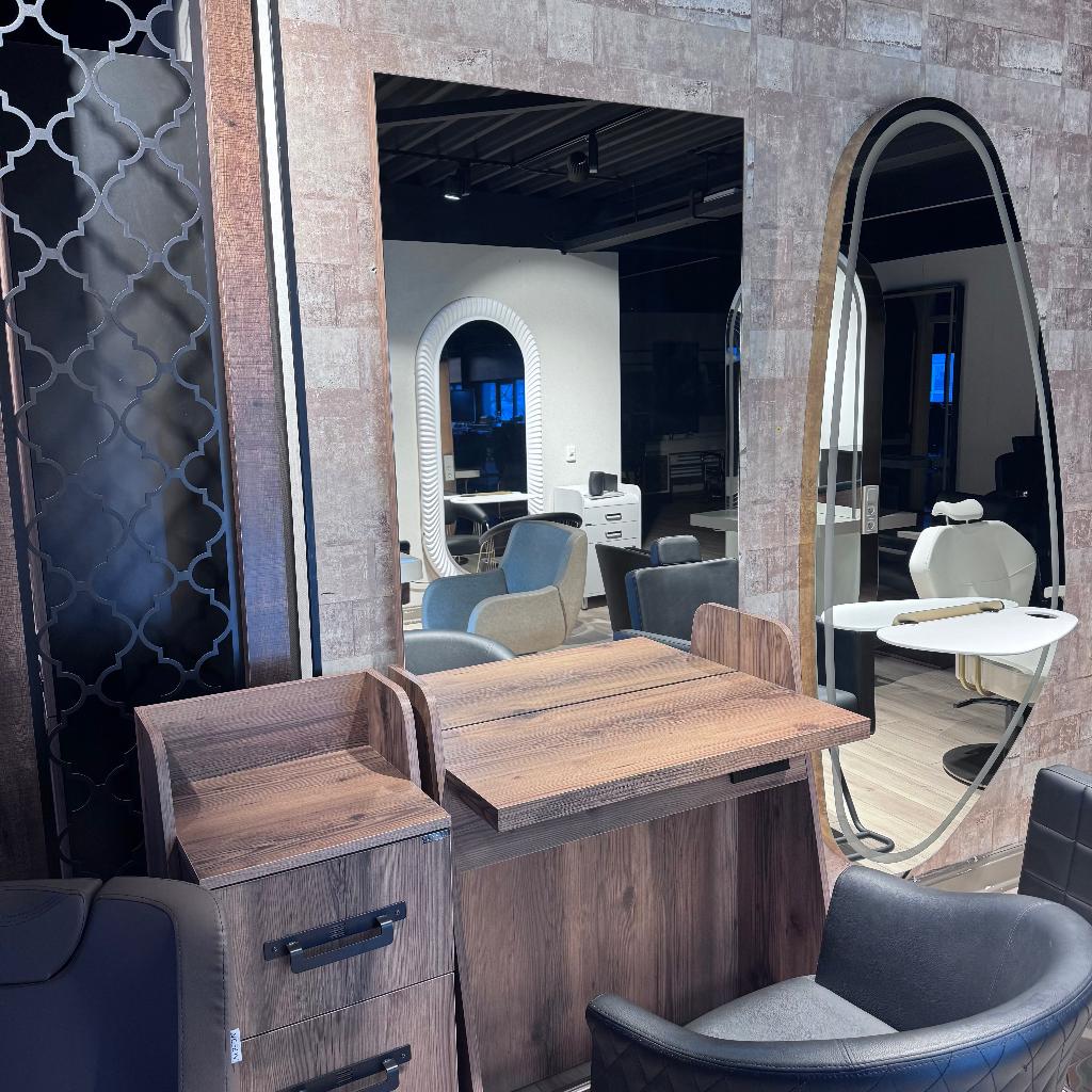 hout bruin kaptafel spiegel met bijzetkast kapsalon kapper, Overige materialen, Overige stijlen, Nieuw, Ophalen of Verzenden