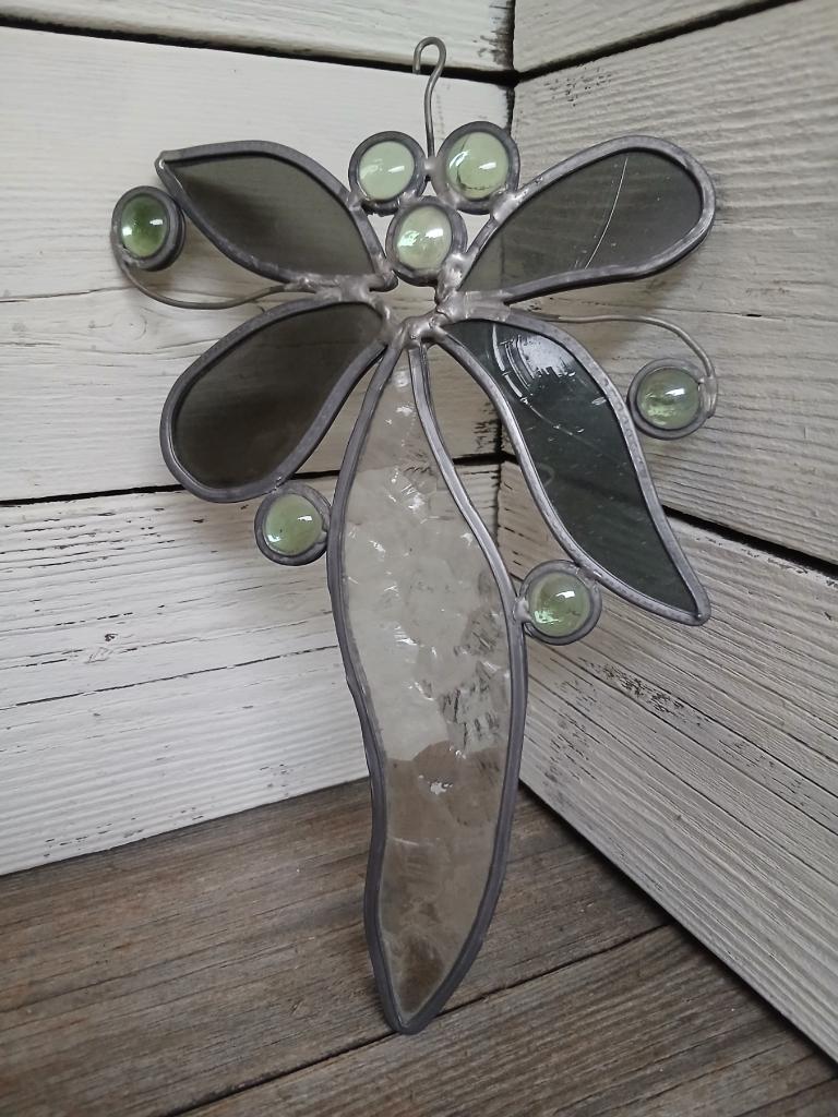 Handgemaakte glas-in-lood raamhanger in de vorm van libelle, Ophalen of Verzenden