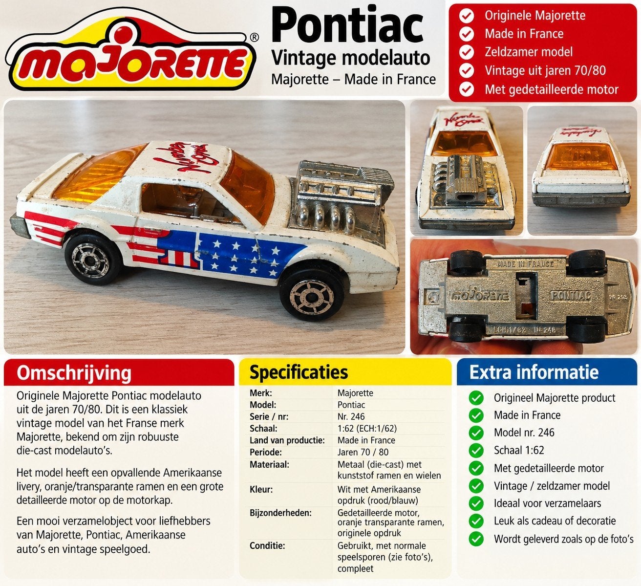 Majorette Pontiac Vintage Modelauto Jaren 70/80 - Zeldzaam, Ophalen of Verzenden, Gebruikt, Auto
