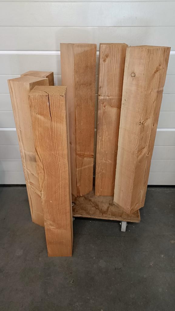 Robuuste houten balken Douglas 15x15, Doe-het-zelf en Verbouw, Hout en Planken, Ophalen, Gebruikt, 50 mm of meer, Balk