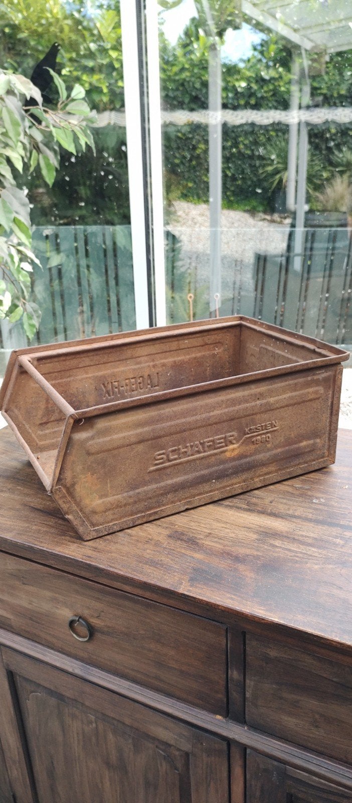 Stoere brocante bak en 2 brocante oliekannen, Antiek en Kunst, Ophalen