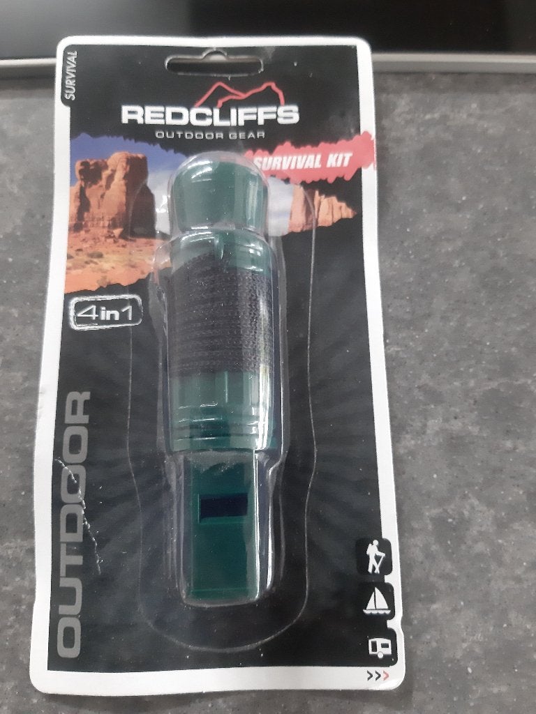 Survival kit - fluit / kompas / spiegel / waterdichte koker, Sport en Fitness, Ophalen, Nieuw