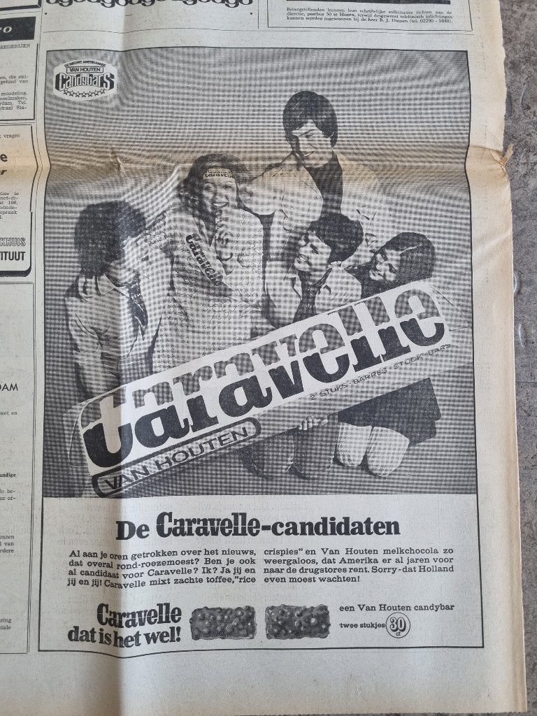 Advertentie Caravelle candybar Van Houten (1970), Ophalen of Verzenden, 1960 tot 1980, Knipsel(s)