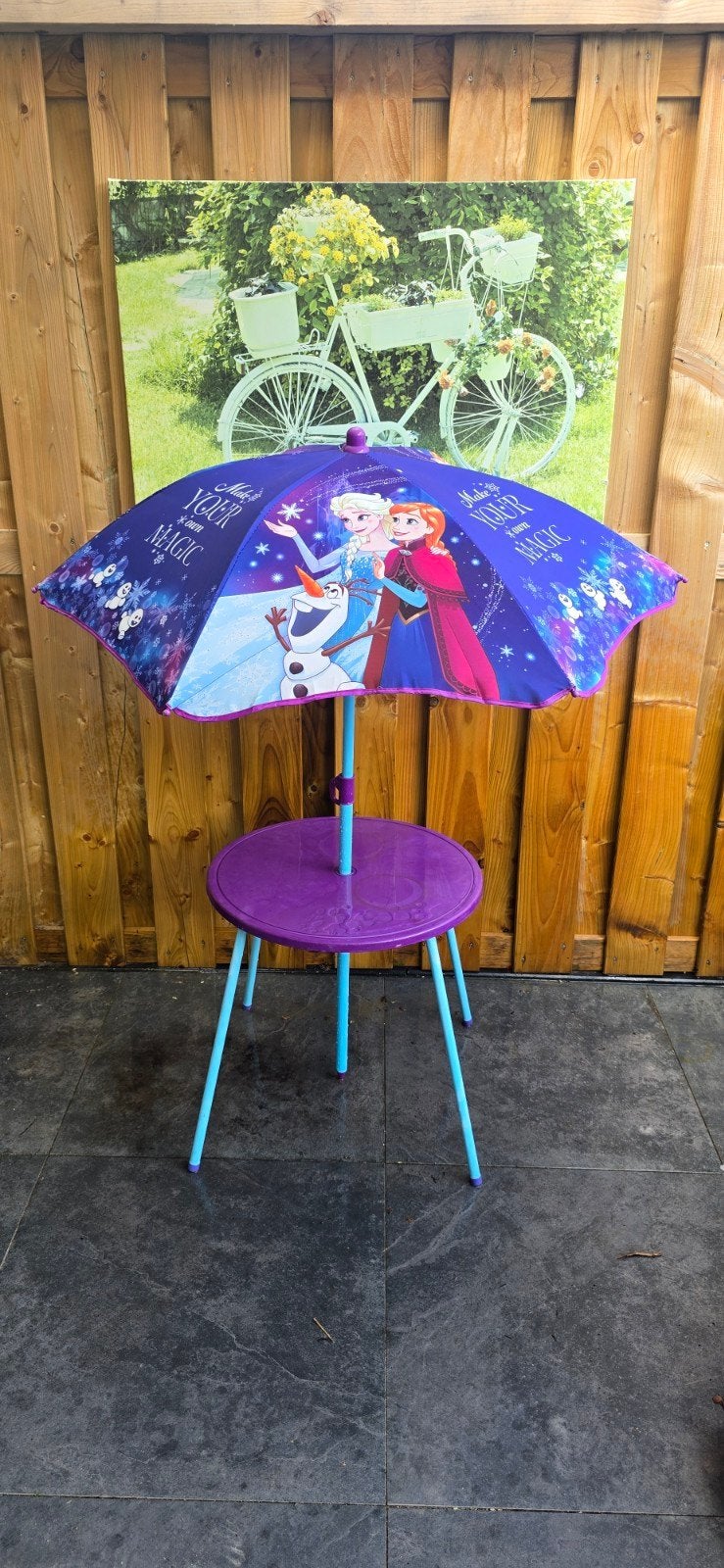 Disney frozen Anna en Elsa tafel met parasol., Ophalen, Minder dan 1 meter, Parasolvoet