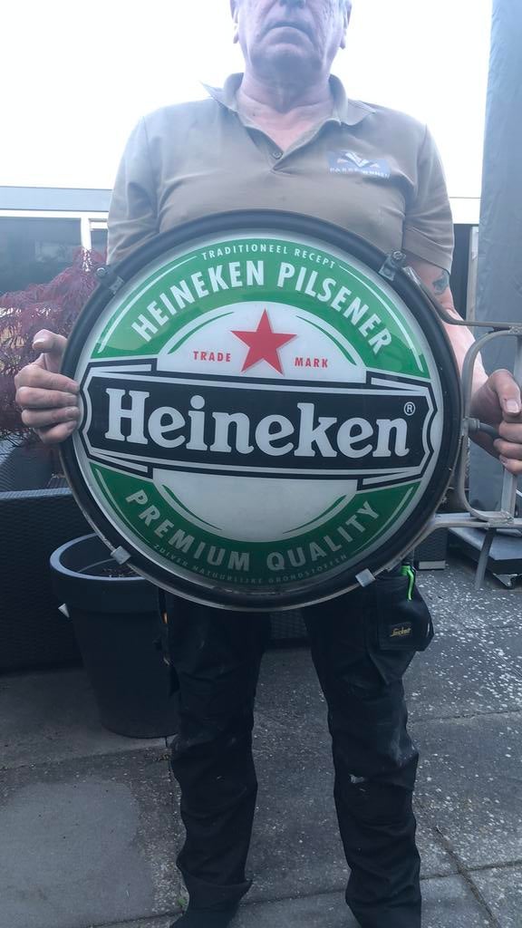 Heineken buitenverlichting, Verzamelen, Biermerken, Ophalen, Gebruikt, Reclamebord, Plaat of Schild, Heineken