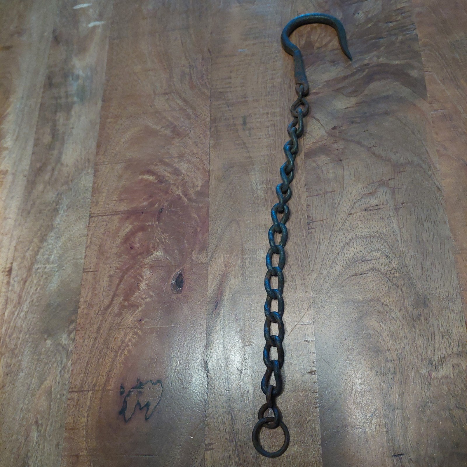 Antieke ijzeren haak met ketting - Decoratief/Functioneel, Ophalen of Verzenden