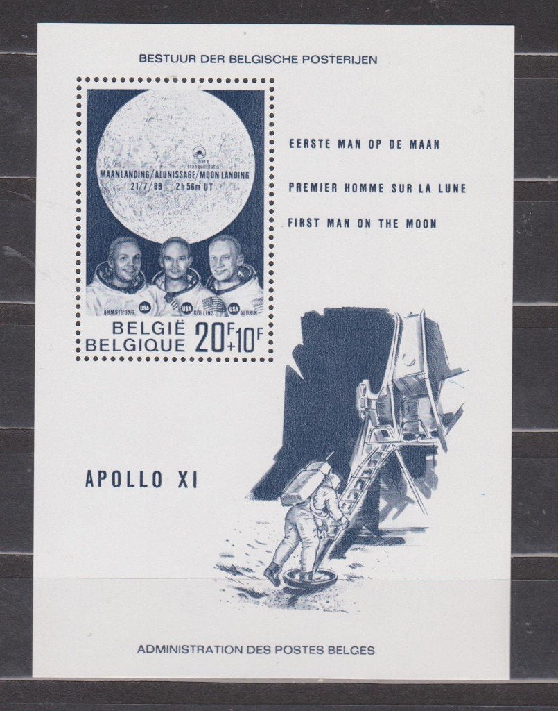 België 1969 Blok Eerste Maanlanding Apollo XI **, Ruimtevaart, Orginele gom, Ophalen of Verzenden, Postfris