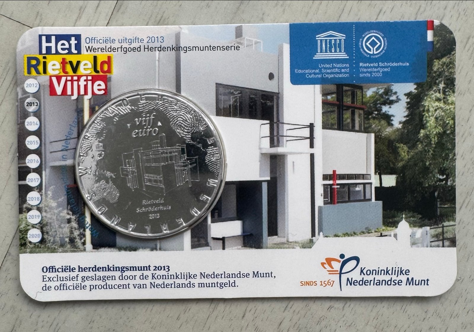 Het Rietveld Vijfje - Zwaar Verzilverde €5,- Munt 2013, Verzenden, Koningin Beatrix, Euro's, Losse munt