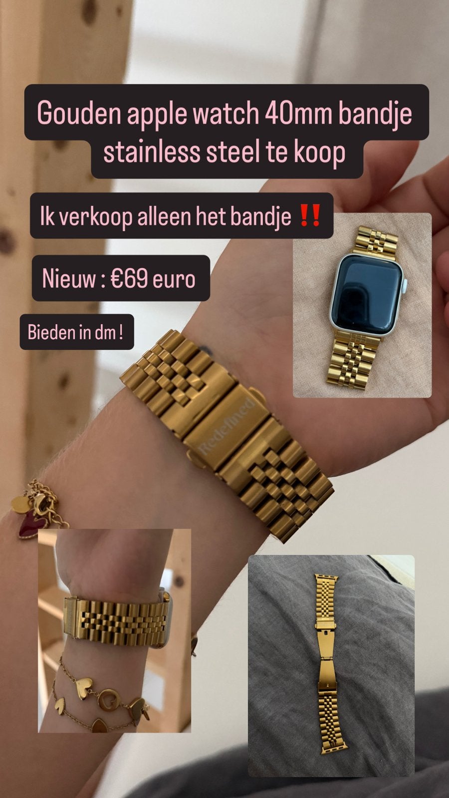 Gouden Apple Watch bandje 40mm - Stainless Steel, Ophalen, Zo goed als nieuw, Goud, Staal