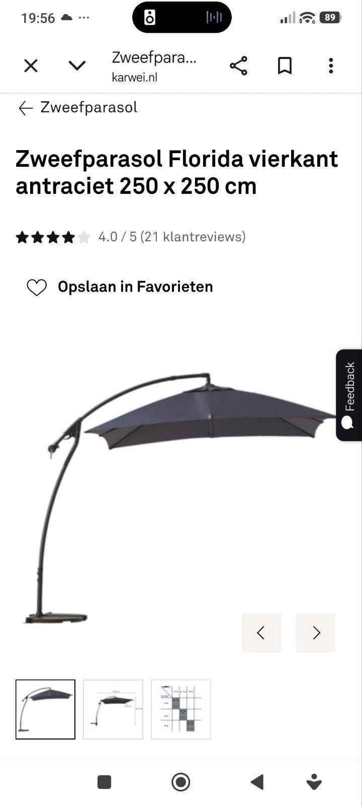 Zweefparasol, Tuin en Terras, Parasols, Zweefparasol, Ophalen