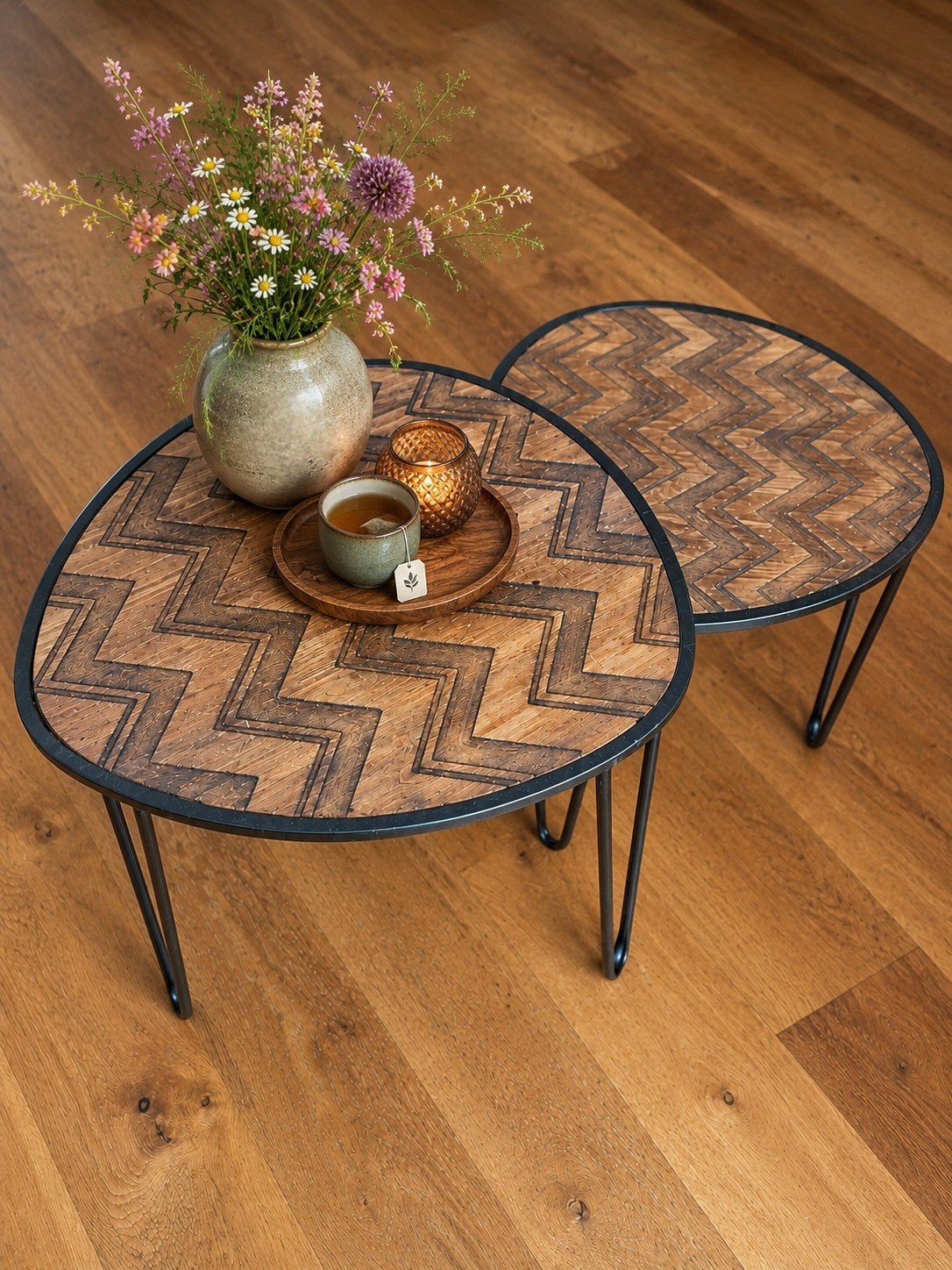 Set van 2 salontafel met zigzagpatroon