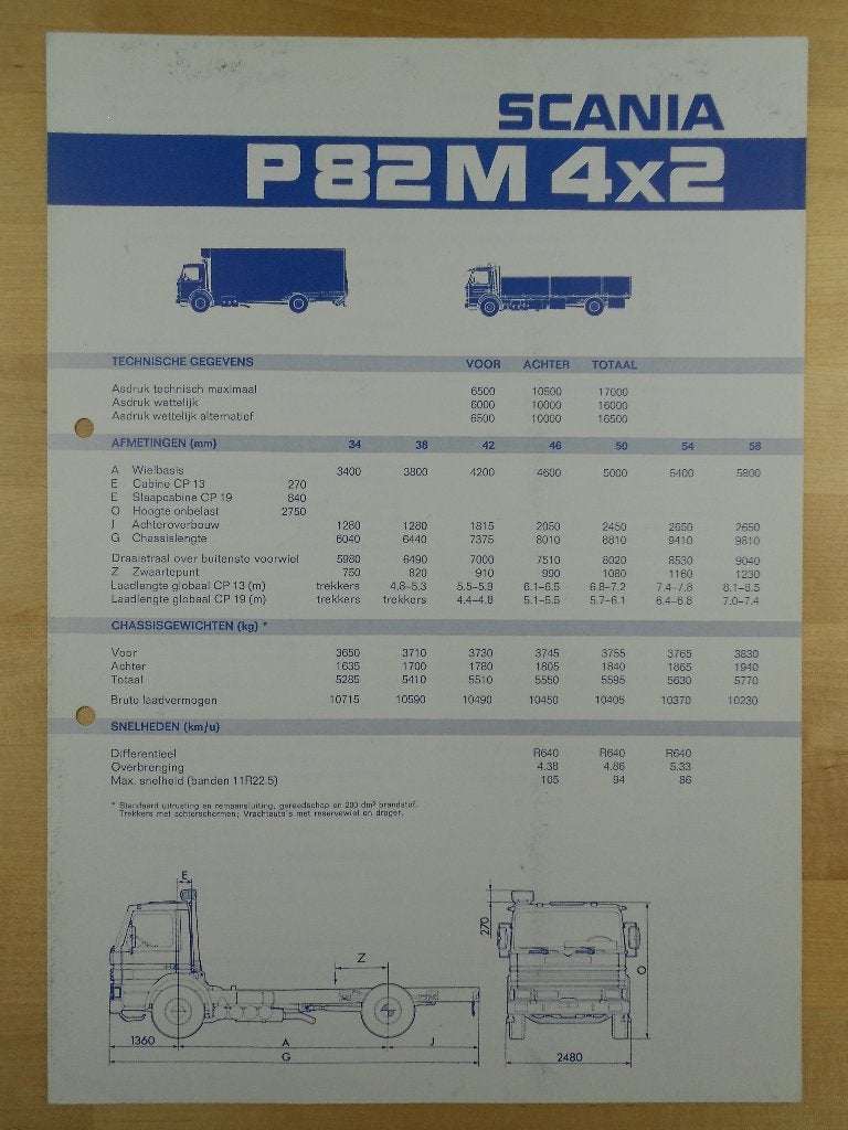 Scania P82 4x2 1981 Technische Specificatie Brochure P 82, Gelezen, Ophalen of Verzenden, Overige merken, Scania