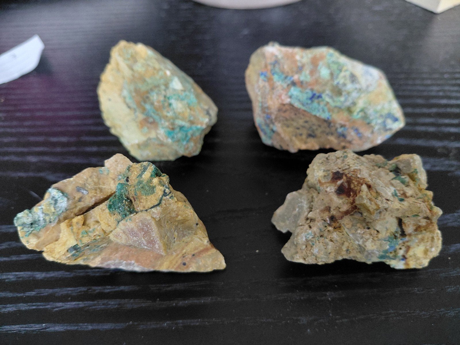 Set van 4 Malachiet Azuriet Auricalciet edelstenen, Ophalen of Verzenden, Mineraal