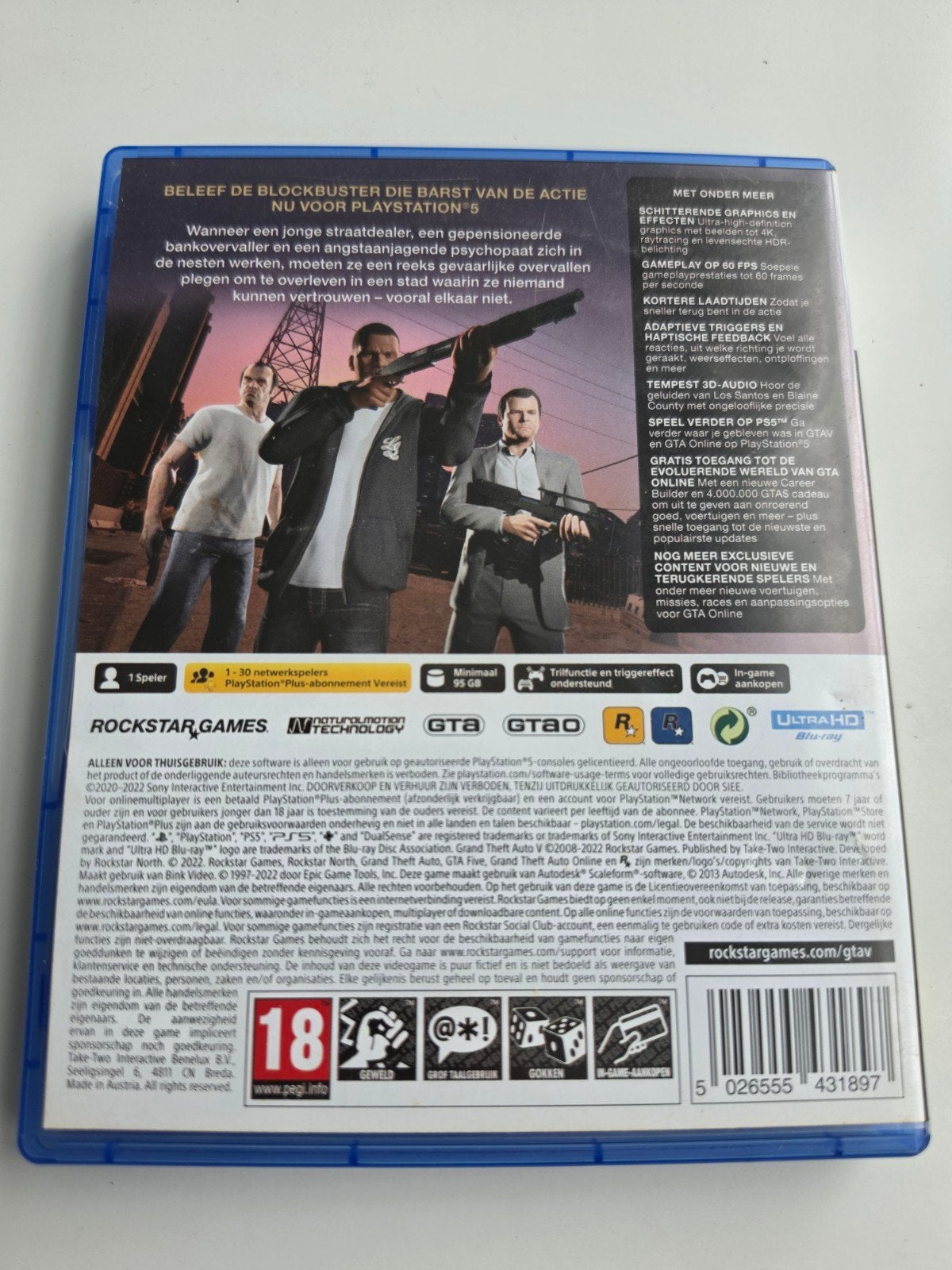 Grand Theft Auto V (GTA 5) PS5 - Zo goed als nieuw Lees, Avontuur en Actie, Online, Vanaf 18 jaar, Info@rockstargames.com