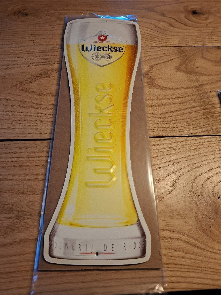 Wieckse witte metalen reclamebord flesvorm, Verzamelen, Ophalen of Verzenden, Gebruikt, Reclamebord