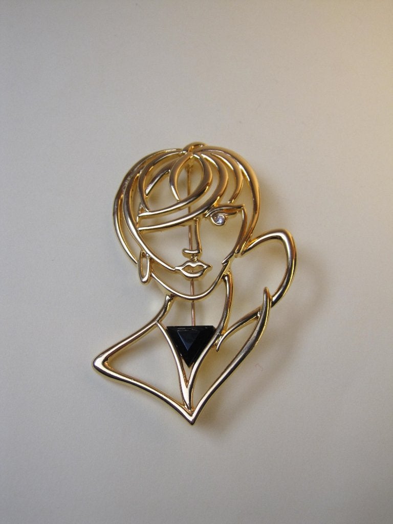 Broche elegante dame / zwart kunststof vlakje/ JJ, Sieraden, Tassen en Uiterlijk, Broches, Verzenden, Zo goed als nieuw, Overige kleuren