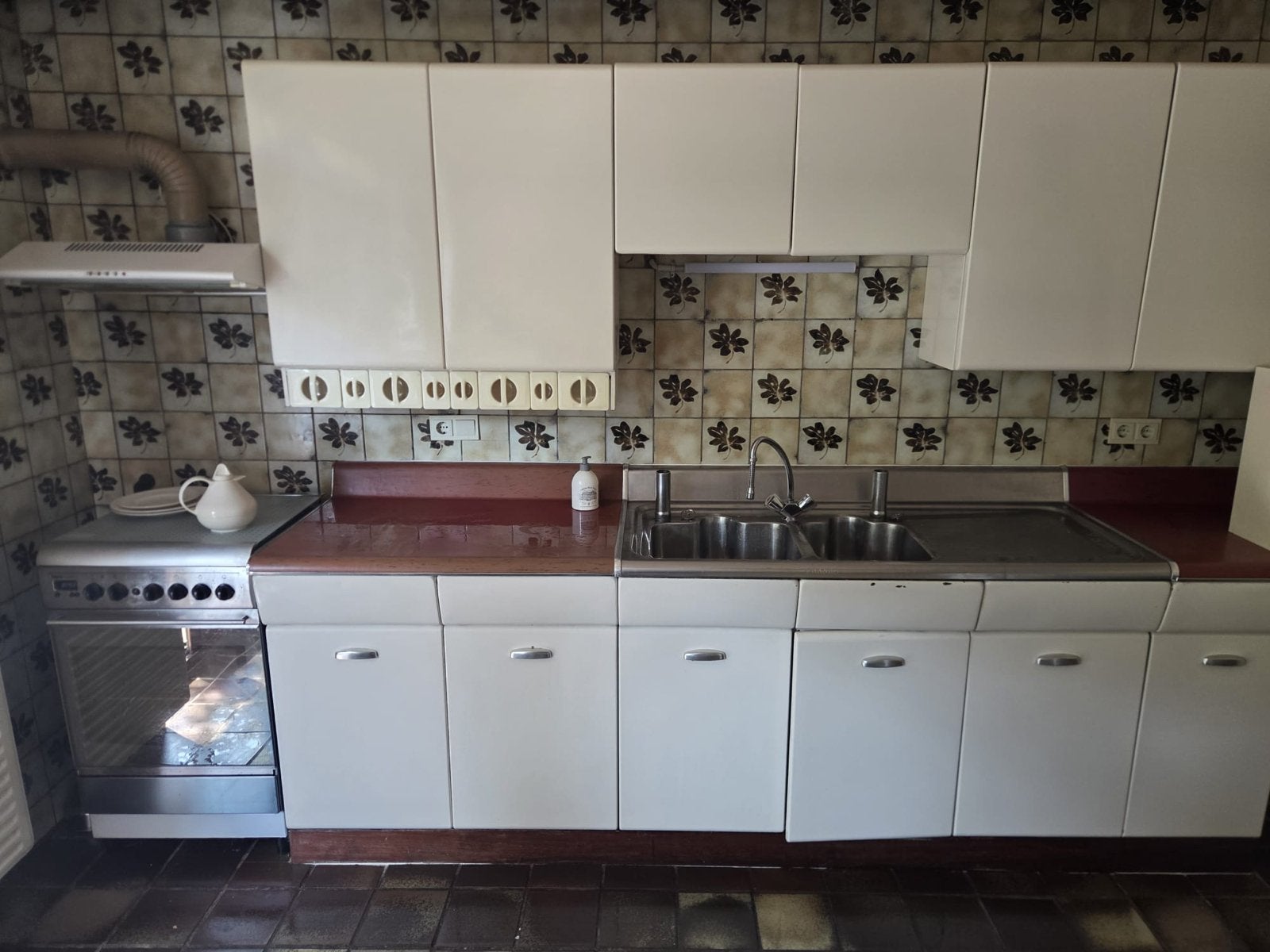 Franke Keuken met dubbele spoelbak en bovenkasten, Huis en Inrichting, Keuken | Complete keukens, Ophalen, Gebruikt, Wit, Enkelwandige keuken