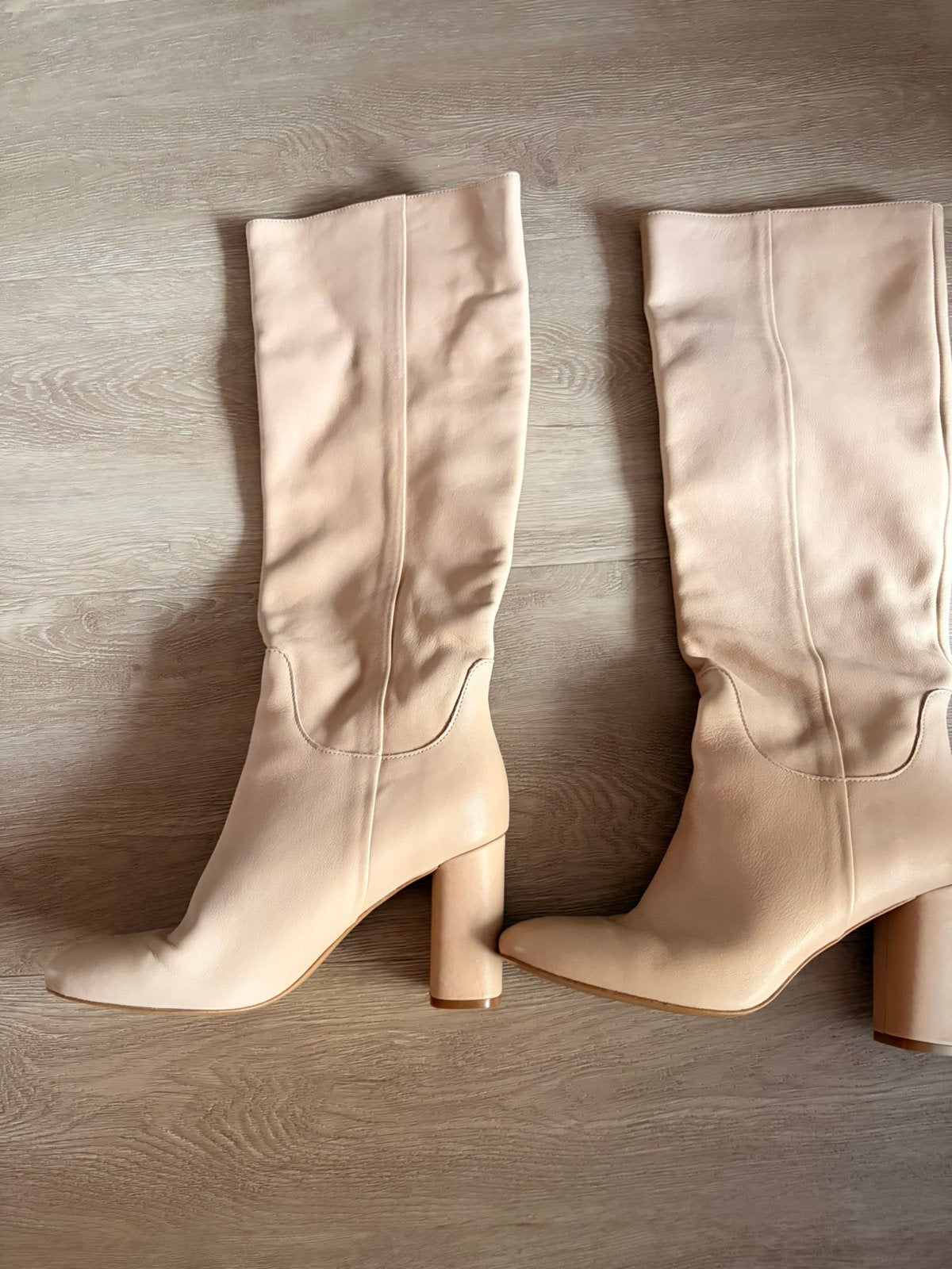 Beige leren laarzen van Manfield - maat 39, Ophalen, Zo goed als nieuw, Beige, Hoge laarzen