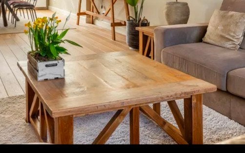 Salontafel Maison Manon - 100x100x45 cm - Vlekbehandeld, Huis en Inrichting, Ophalen, 50 tot 100 cm, Vierkant, 50 tot 100 cm