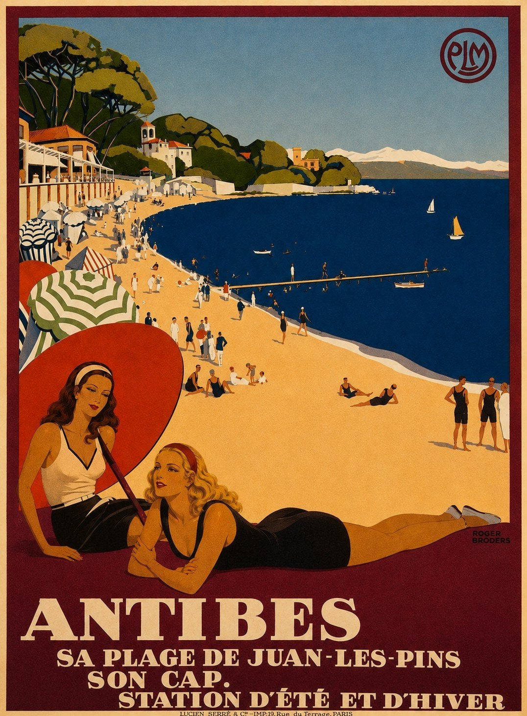 Vintage Reclameposter Antibes - Roger Broders, Ophalen of Verzenden